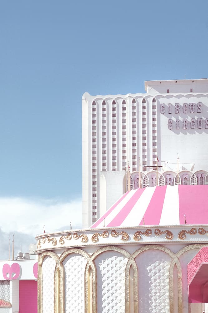 Pink Circus Building by Pictufy Studio III — canvas wall art