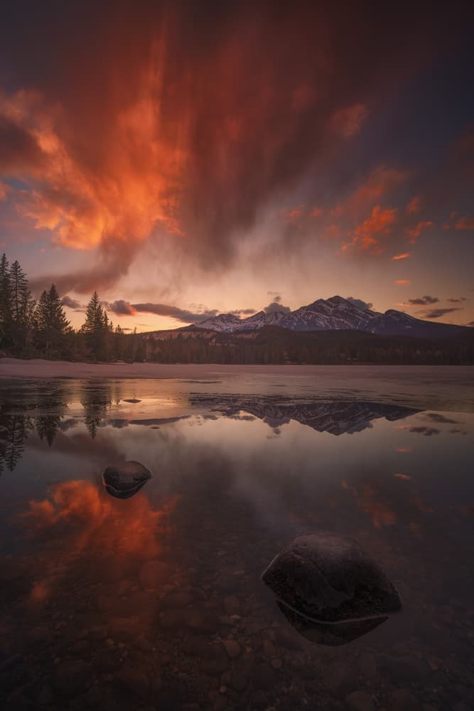 Vibrant Mountain Lake Sunset by Carlos F. Turienzo — canvas wall art