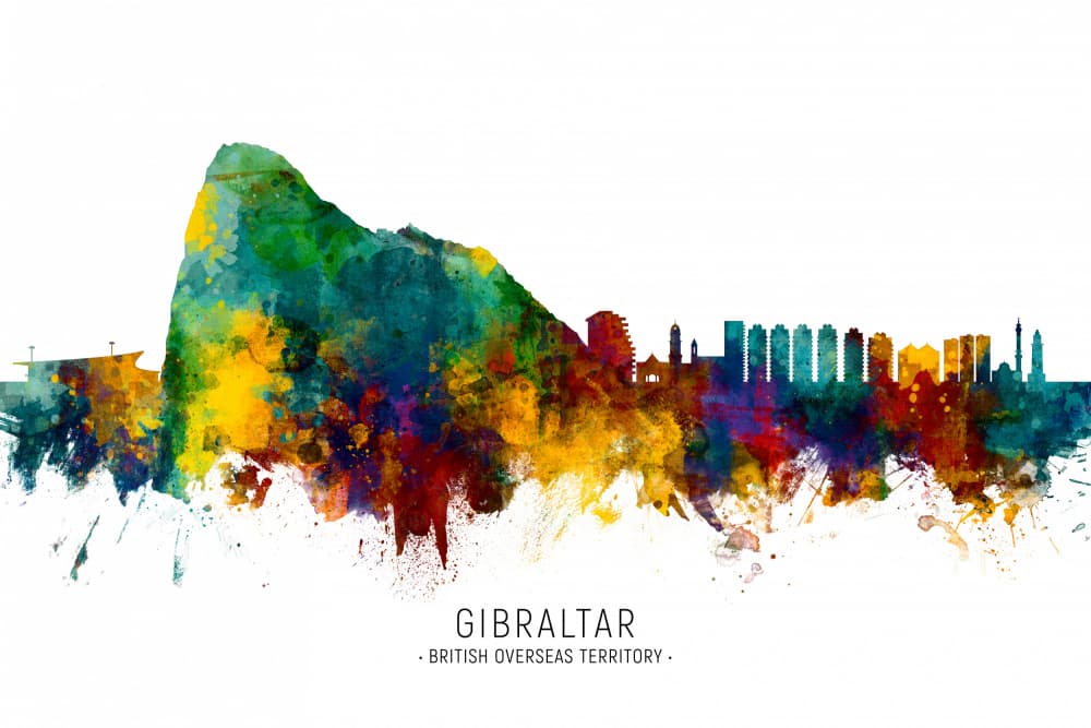 Gibraltar Watercolor Cityscape by Michael Tompsett — canvas wall art