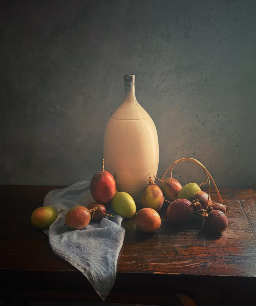 Elegant Passion Fruit Still Life by Judy Tseng — canvas wall art