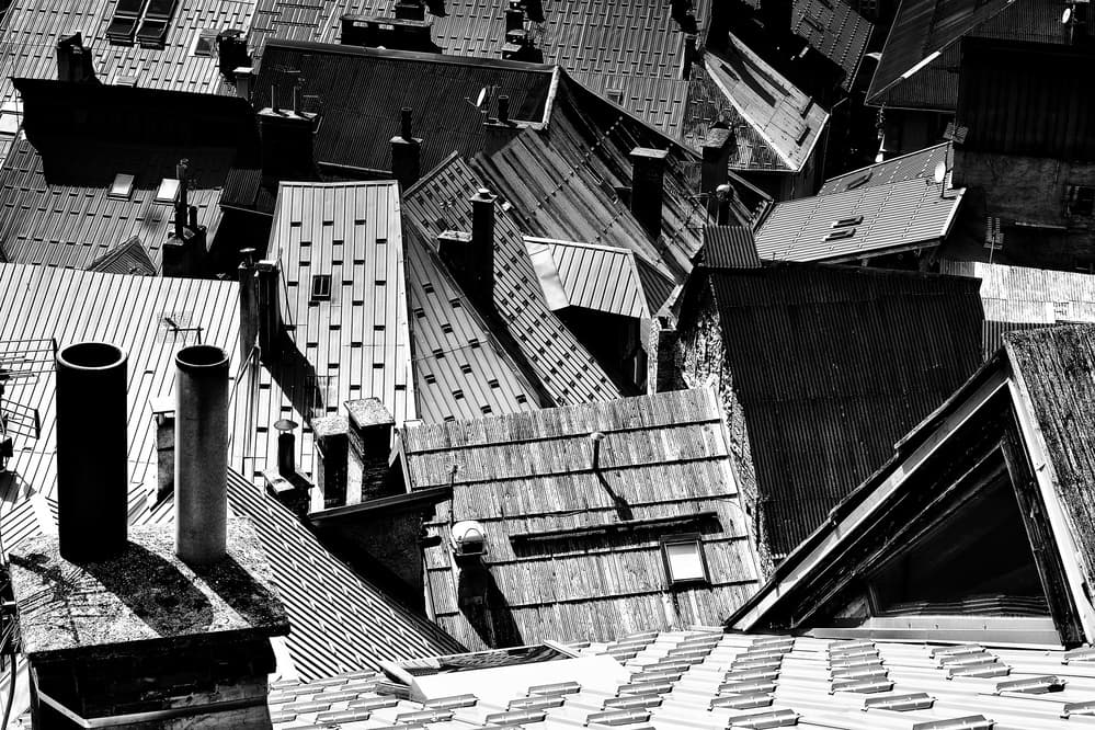 Geometric City Roofs by Elena Raceala — canvas wall art