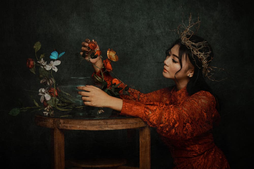 Mysterious Floral Portrait by Djayent Abdillah — canvas wall art