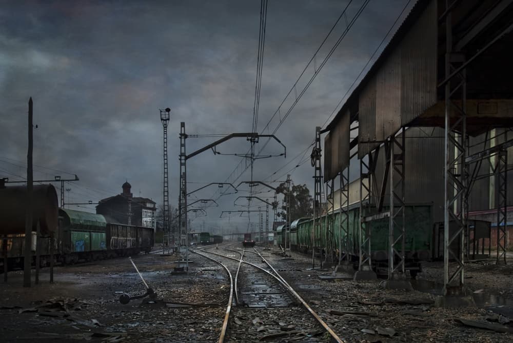 Moody Train Yard by Jose C. Lobato — canvas wall art