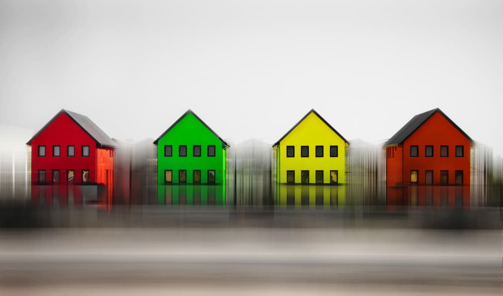 Vibrant Row Houses by Zina Heg — canvas wall art