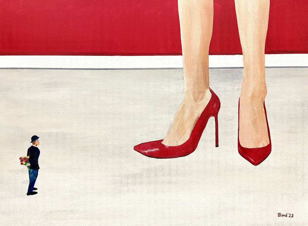 Red Heels and Tiny Love by Tom Blood — canvas wall art
