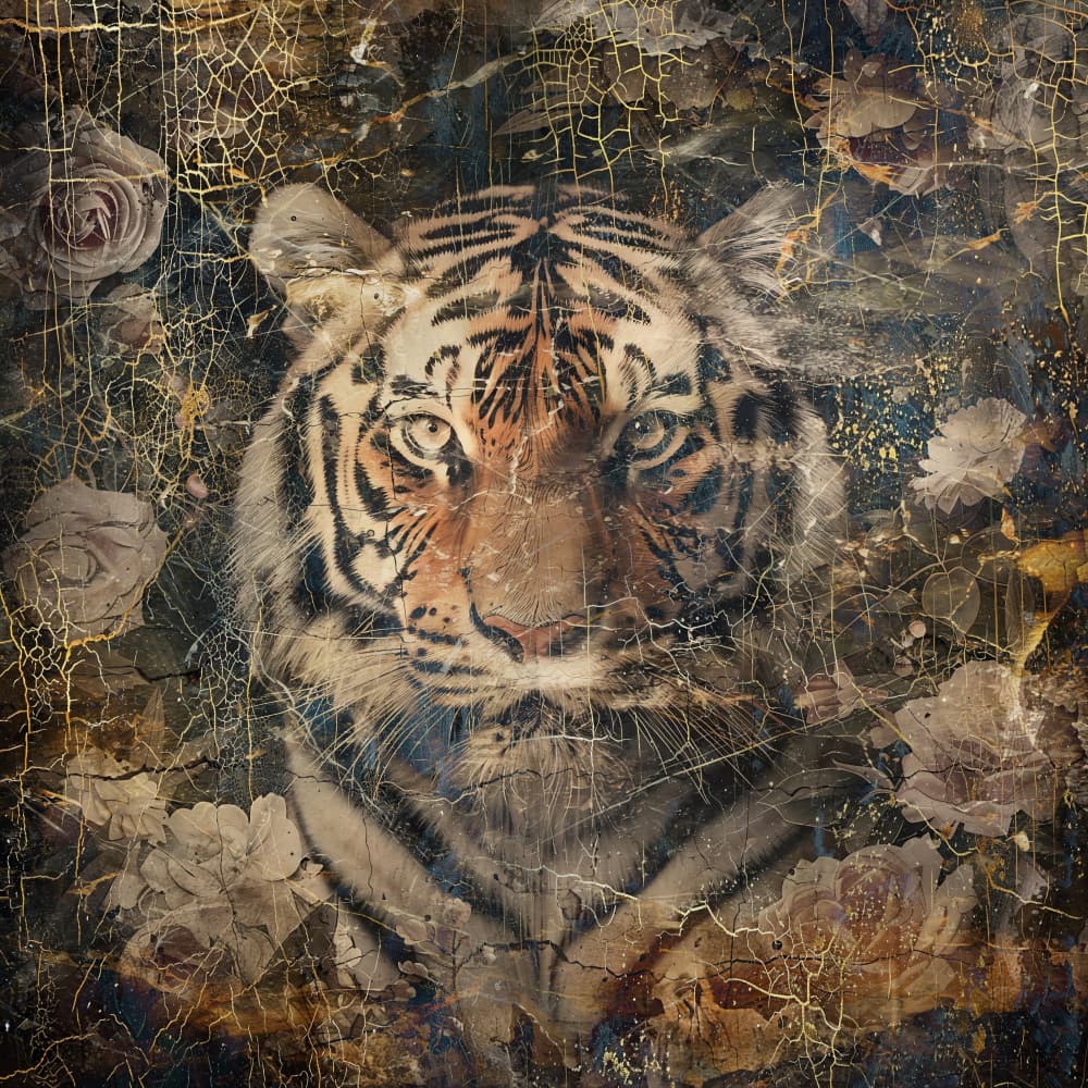 Vintage Floral Tiger by Rafal Kulik — canvas wall art
