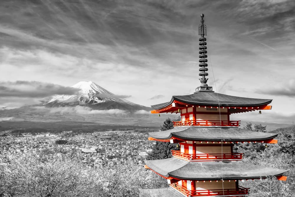 Red Pagoda Mount Fuji by Melanie Viola — canvas wall art