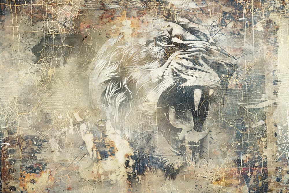 Roaring Grunge Lion by Rafal Kulik — canvas wall art