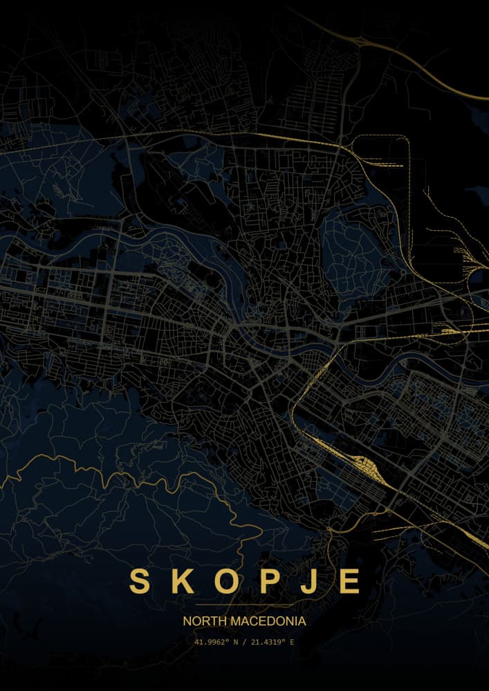 Skopje Night Map by HUGO — canvas wall art