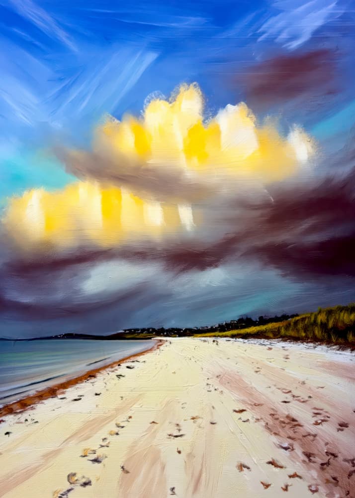 Golden Clouds Over Beach by Justyna Jaszke — canvas wall art