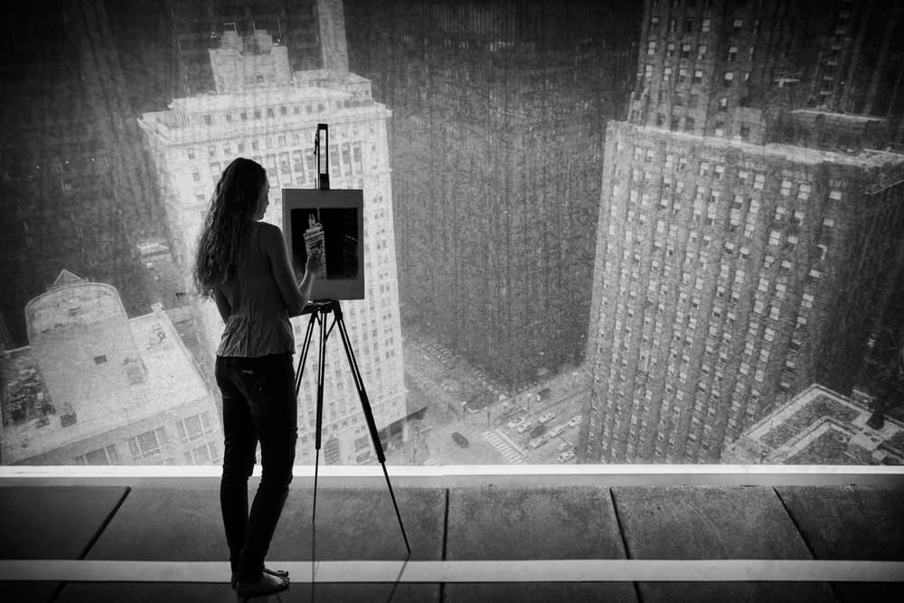 Artist Painting City View by Roswitha Schleicher-Schwarz — canvas wall art