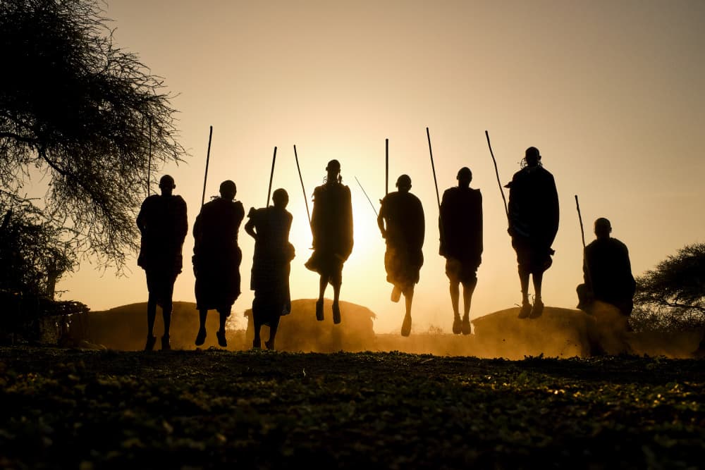 Masai Warriors Golden Hour by Luís Godinho — canvas wall art
