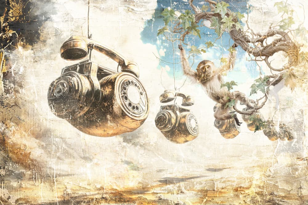 Whimsical Monkey Telephones by Rafal Kulik — canvas wall art