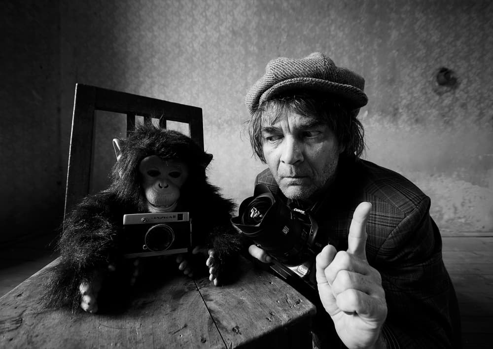 Photographer And Monkey by mario grobenski - psychodaddy — canvas wall art