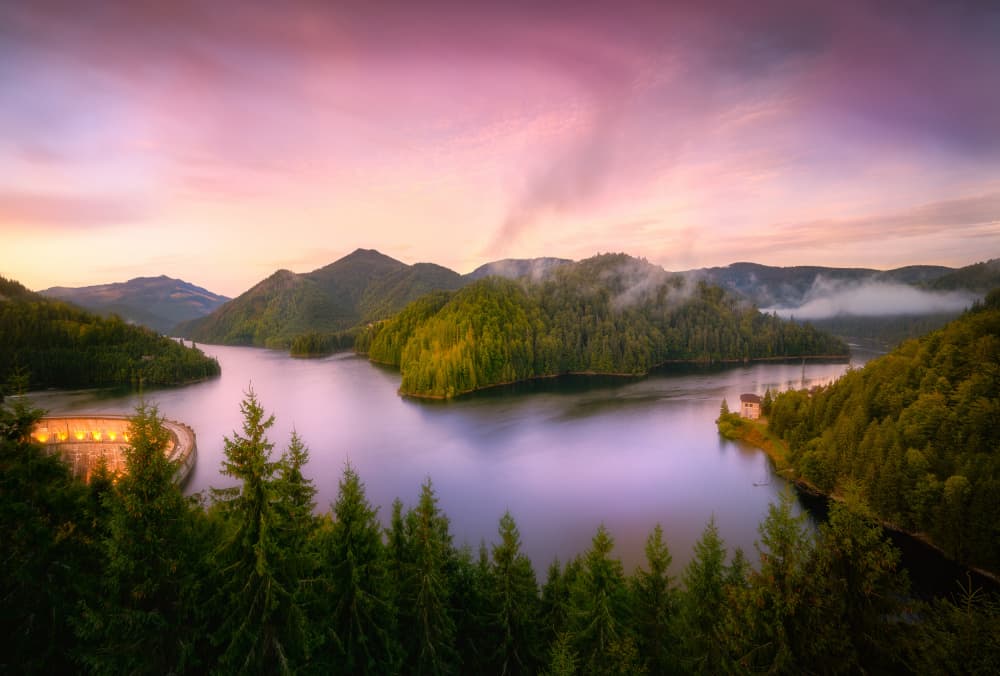 Misty Mountain Lake Twilight by Anghel Rusu — canvas wall art