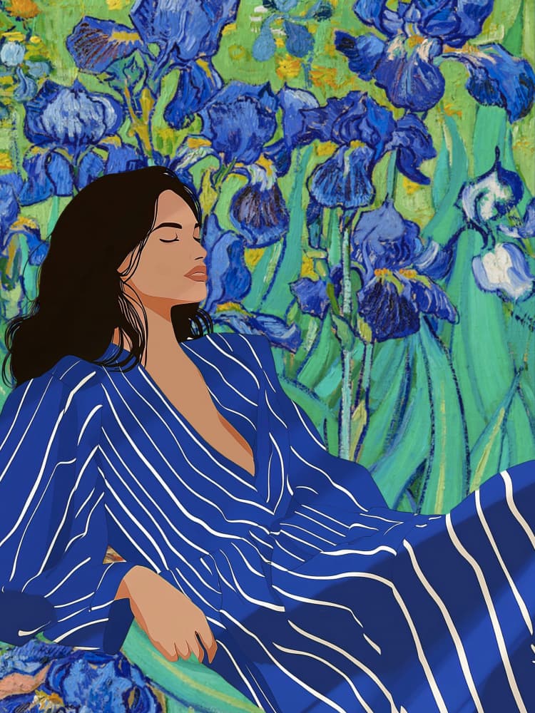 Woman Among Blue Irises by Mathieu jeuf — canvas wall art