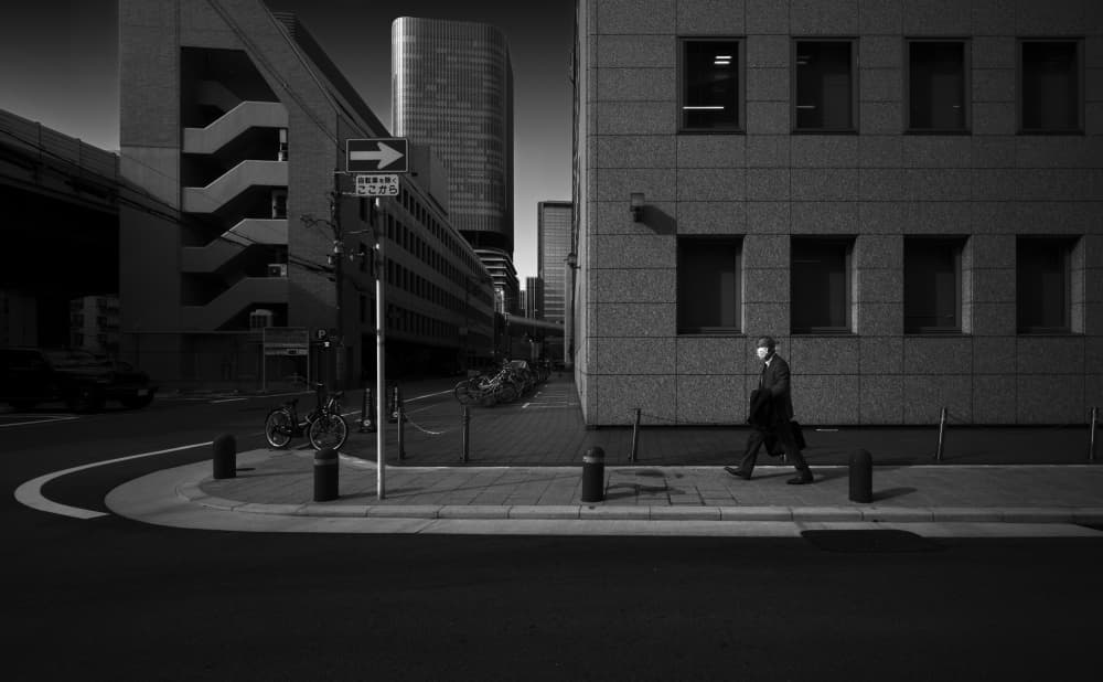 Masked Man City Street by Yasuhiro Takachi — canvas wall art