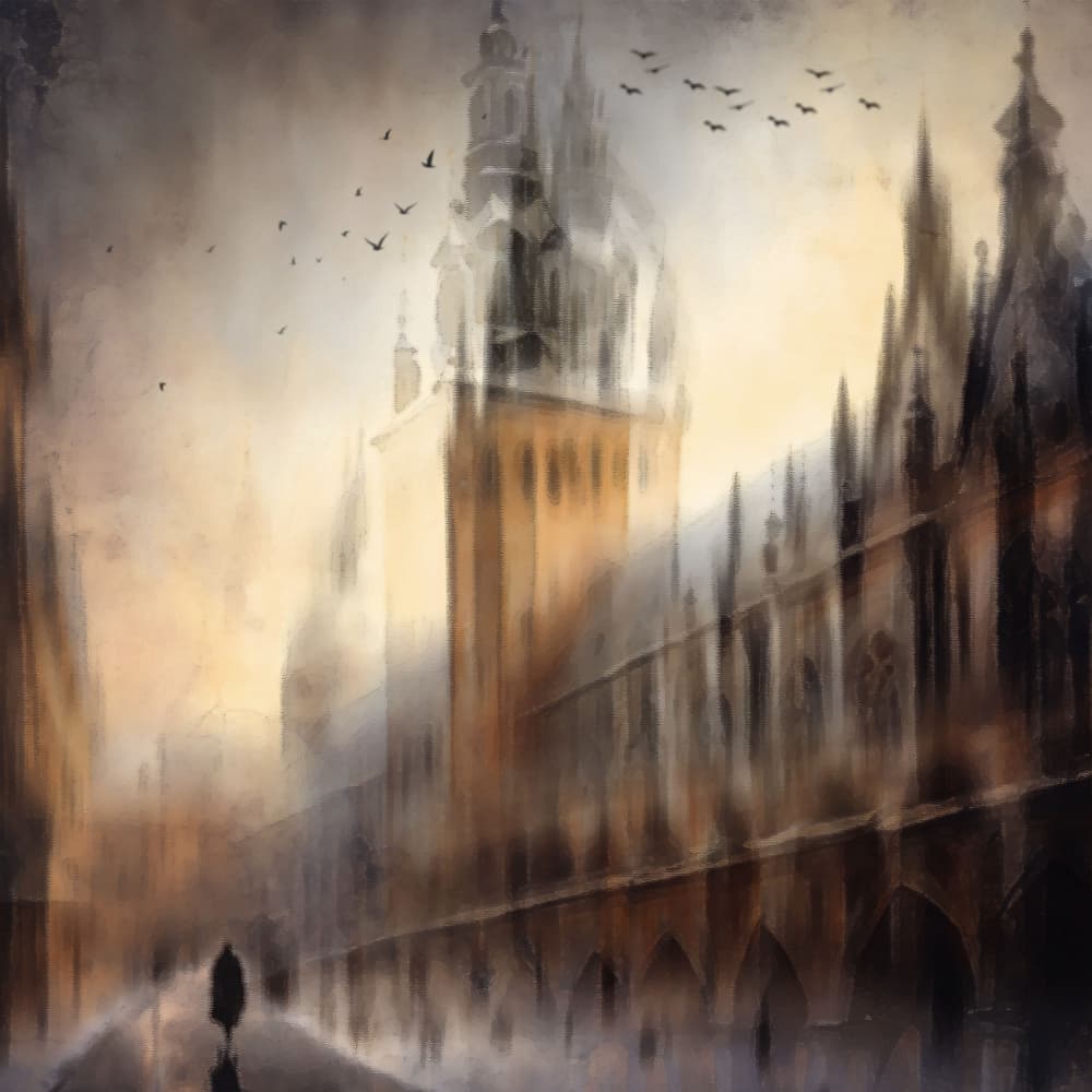 Misty Gothic City Street by Ewa Całkosińska-Kajzer — canvas wall art