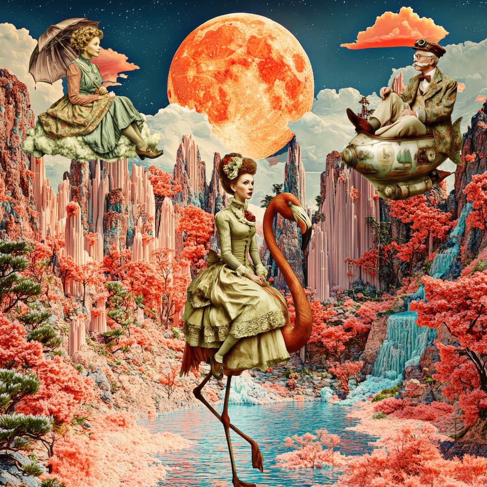 Flamingo Moon Fantasy by Sue Skellern — canvas wall art