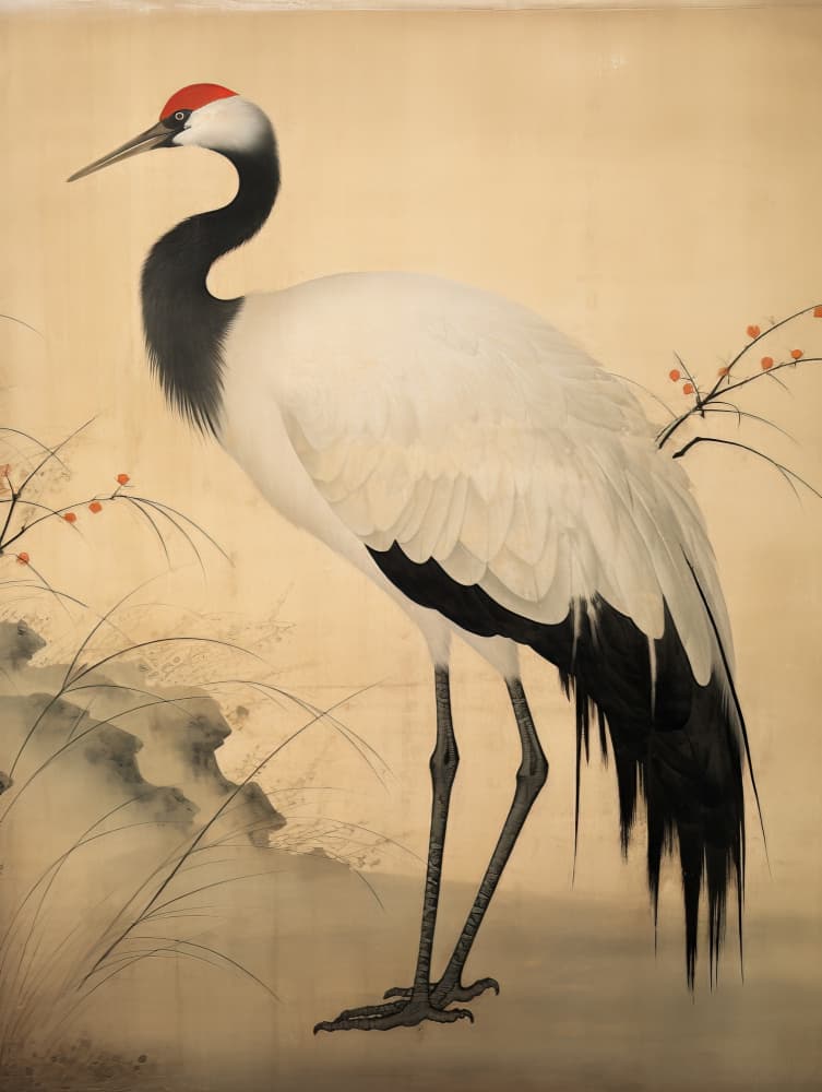 Graceful Red-Crowned Crane by Bilge Paksoylu — canvas wall art