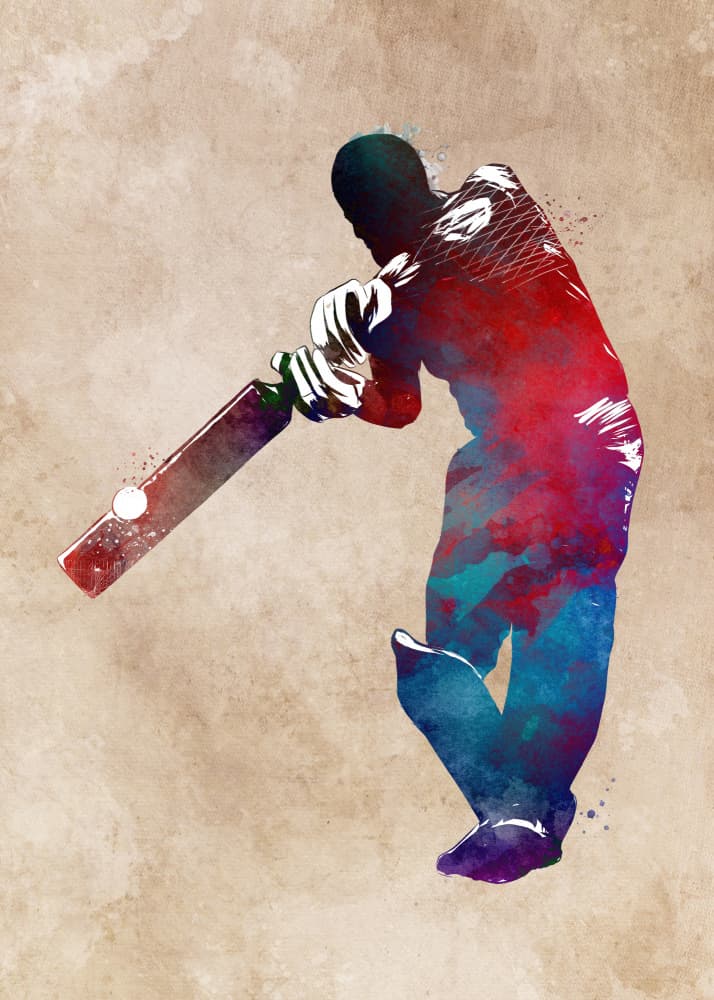 Dynamic Watercolor Cricket Player by Justyna Jaszke — canvas wall art