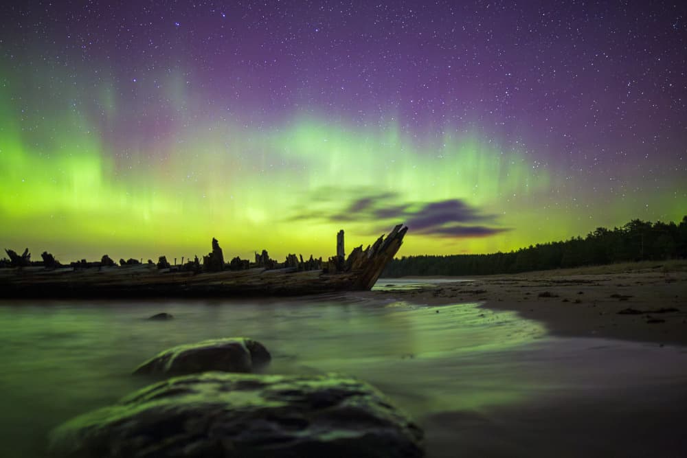 Northern Lights Shipwreck Beach by Andres Papp — canvas wall art