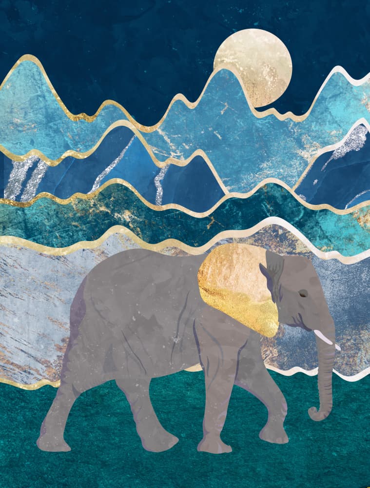 Golden Moon Elephant by Sarah Manovski — canvas wall art