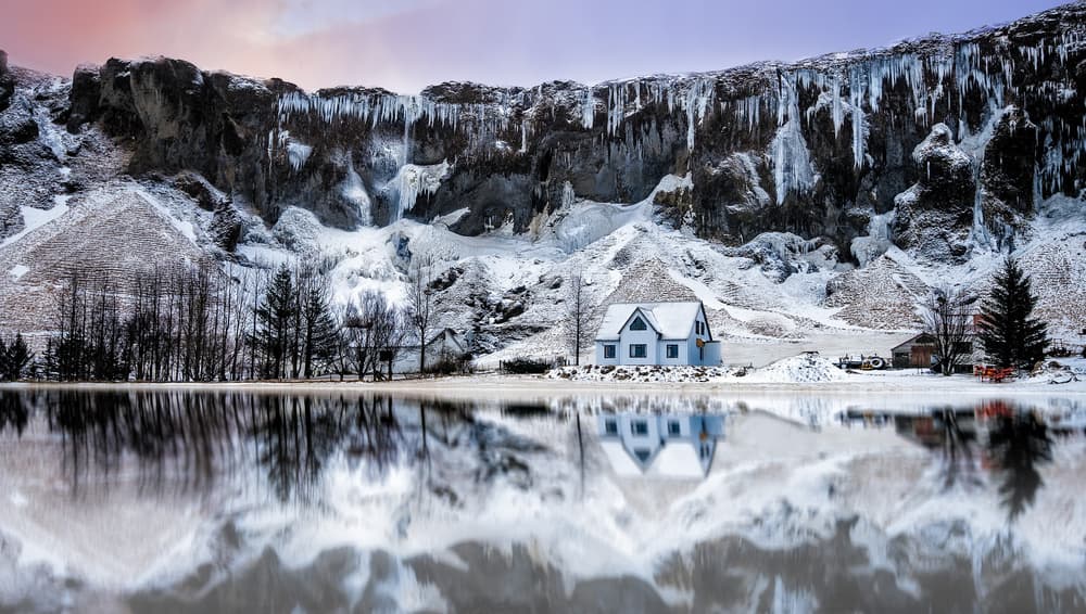 Winter Lake House Reflection by Lior Yaakobi — canvas wall art