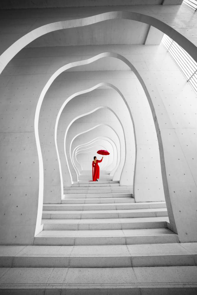 Elegant Woman Red Umbrella by konglingming — canvas wall art