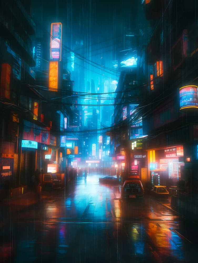 Neon Lit Road Traffic by Taudalpoi — canvas wall art