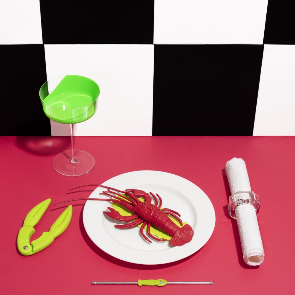 Neon Lobster Table by Julia Ramiro — canvas wall art