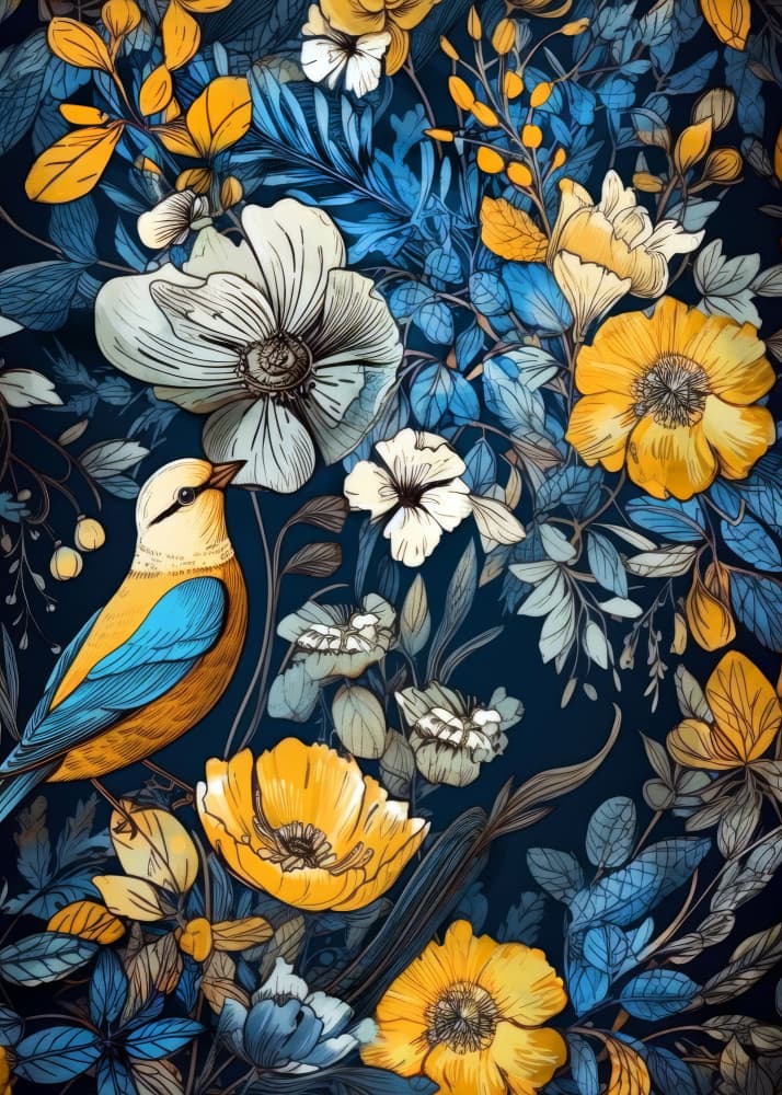 Golden Floral Bird by Justyna Jaszke — canvas wall art