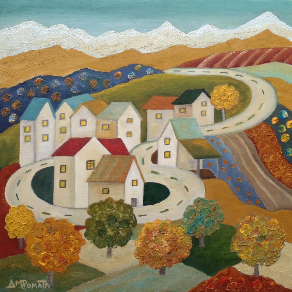 Autumn Road Village by Angeles M. Pomata — canvas wall art