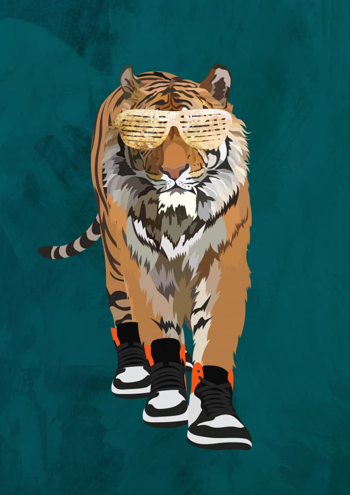 Cool Tiger Walk by Sarah Manovski — canvas wall art