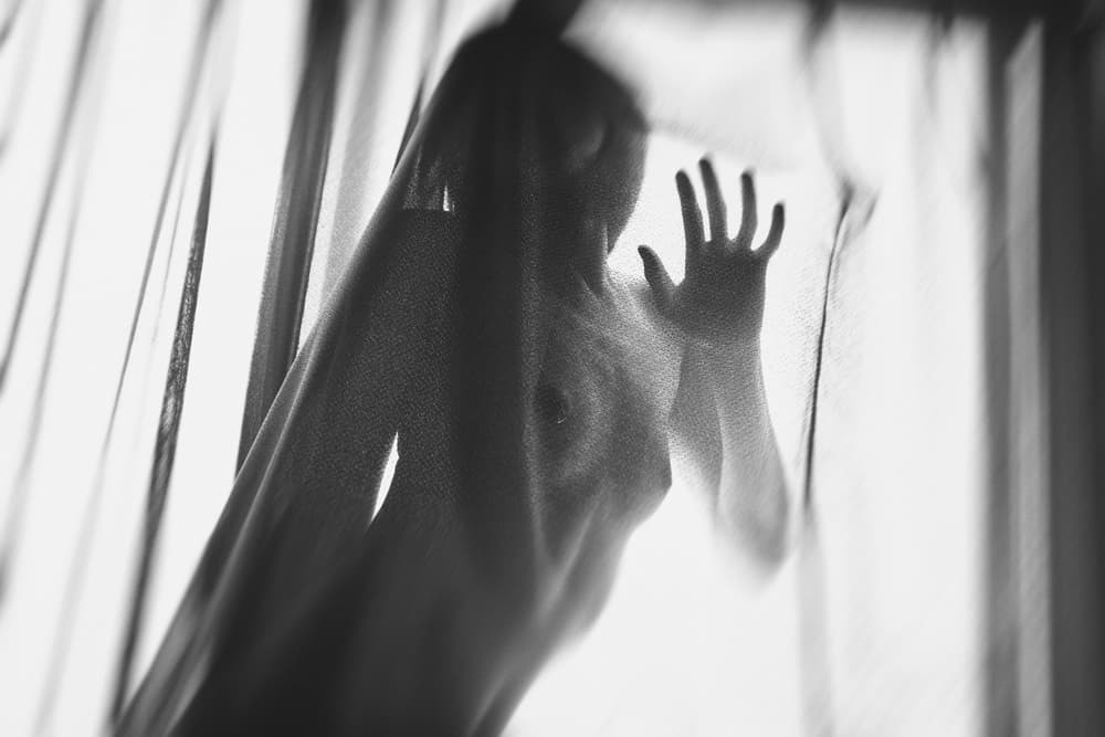 Woman Behind Curtain by Takaaki Ishikura — canvas wall art