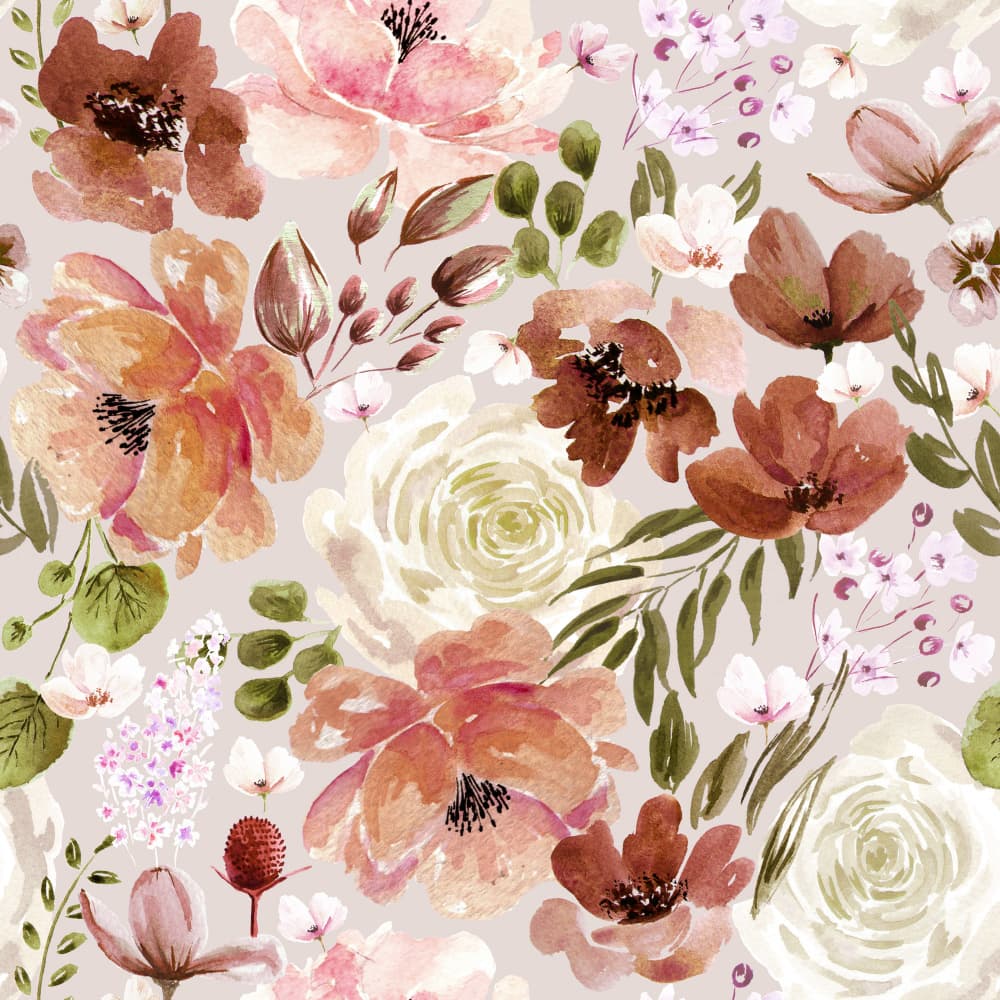 Floral Chaos Watercolor Pattern Light Beige by Anis Illustration — canvas wall art