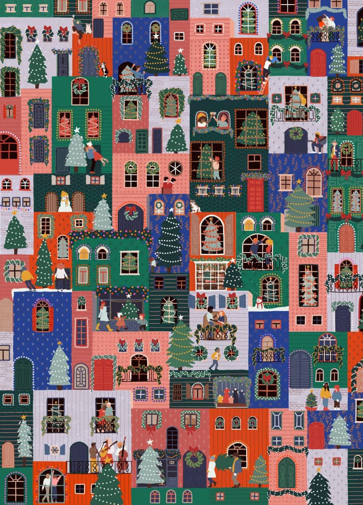 Festive Christmas Town by Ceyda Alasar — canvas wall art