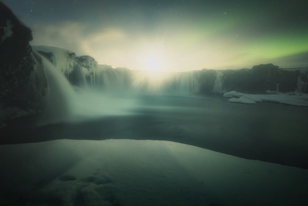 Ethereal Winter Waterfall Aurora by Tomás Hueso Marco — canvas wall art