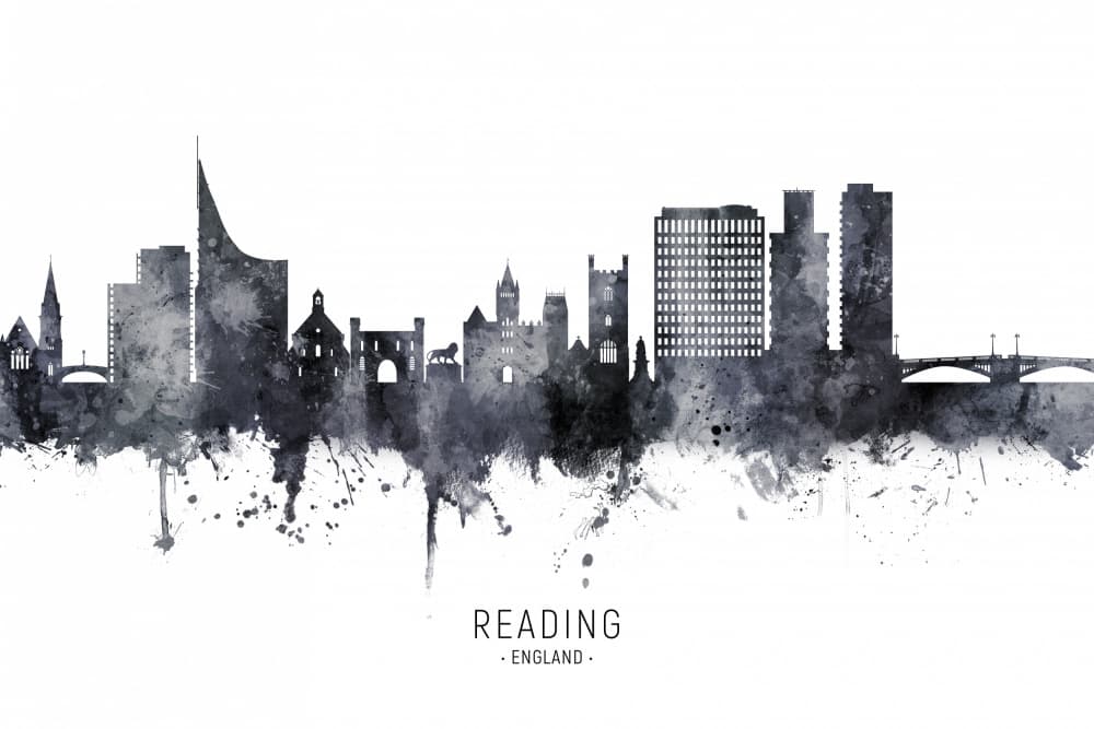 Reading England Watercolor Skyline by Michael Tompsett — canvas wall art