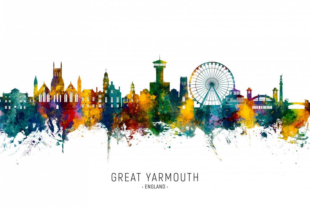Colorful Great Yarmouth Skyline by Michael Tompsett — canvas wall art
