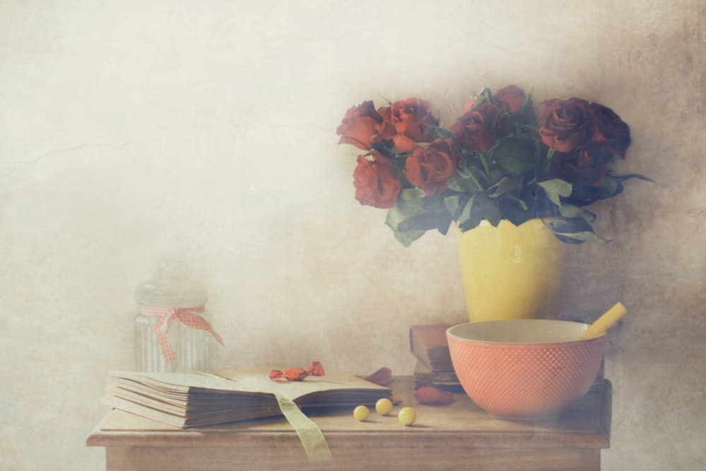 Vintage Rose Still Life by Delphine Devos — canvas wall art