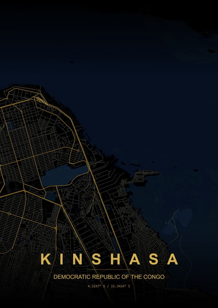 Kinshasa City Night Map by HUGO — canvas wall art
