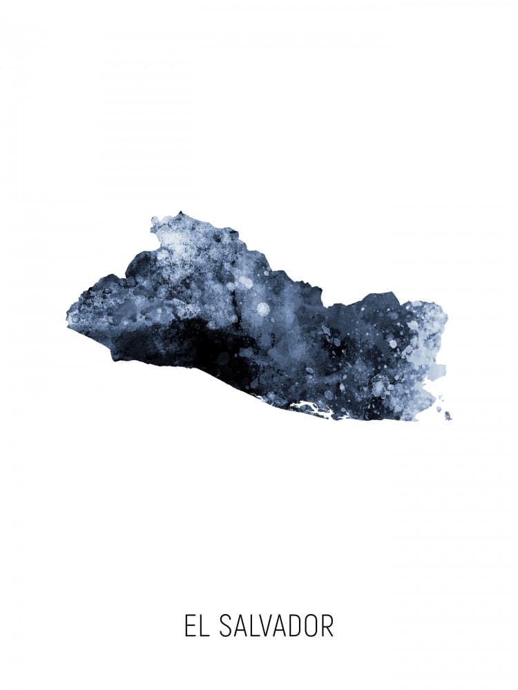 El Salvador Map Art by Michael Tompsett — canvas wall art