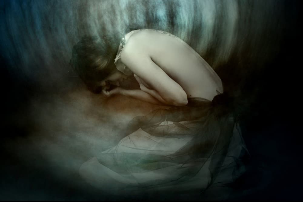 Melancholy Kneeling Woman by Olga Mest — canvas wall art