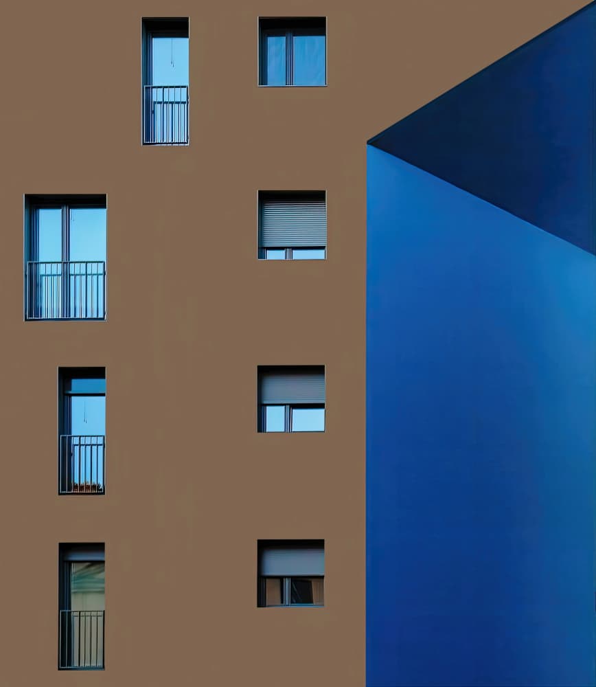 Geometric Blue Building Facade by Eden Antho — canvas wall art