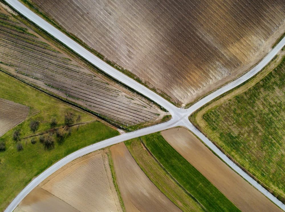 Geometric Farm Crossroads by Primož Kožuh — canvas wall art