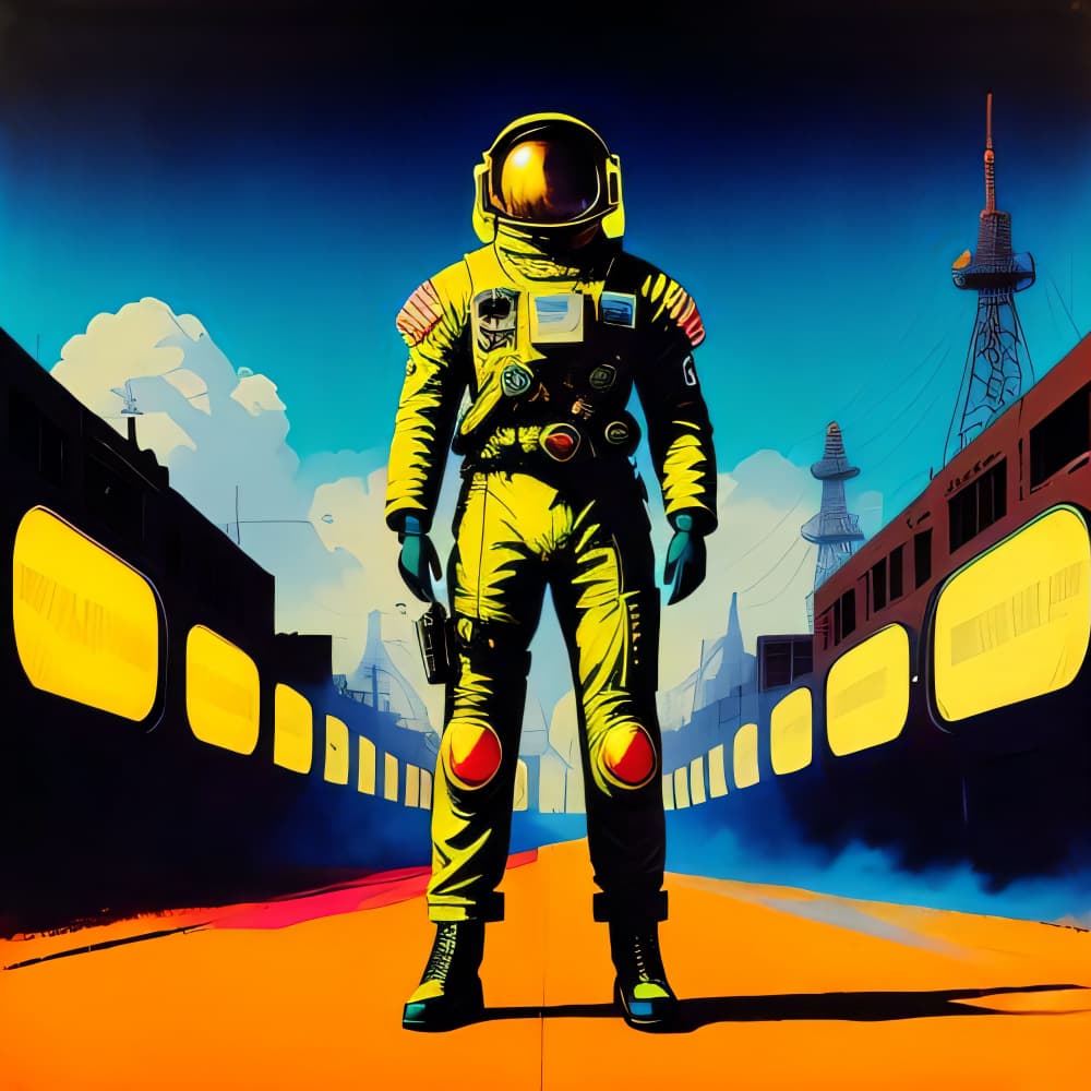 Retro Astronaut Future City by Cicero Spin — canvas wall art