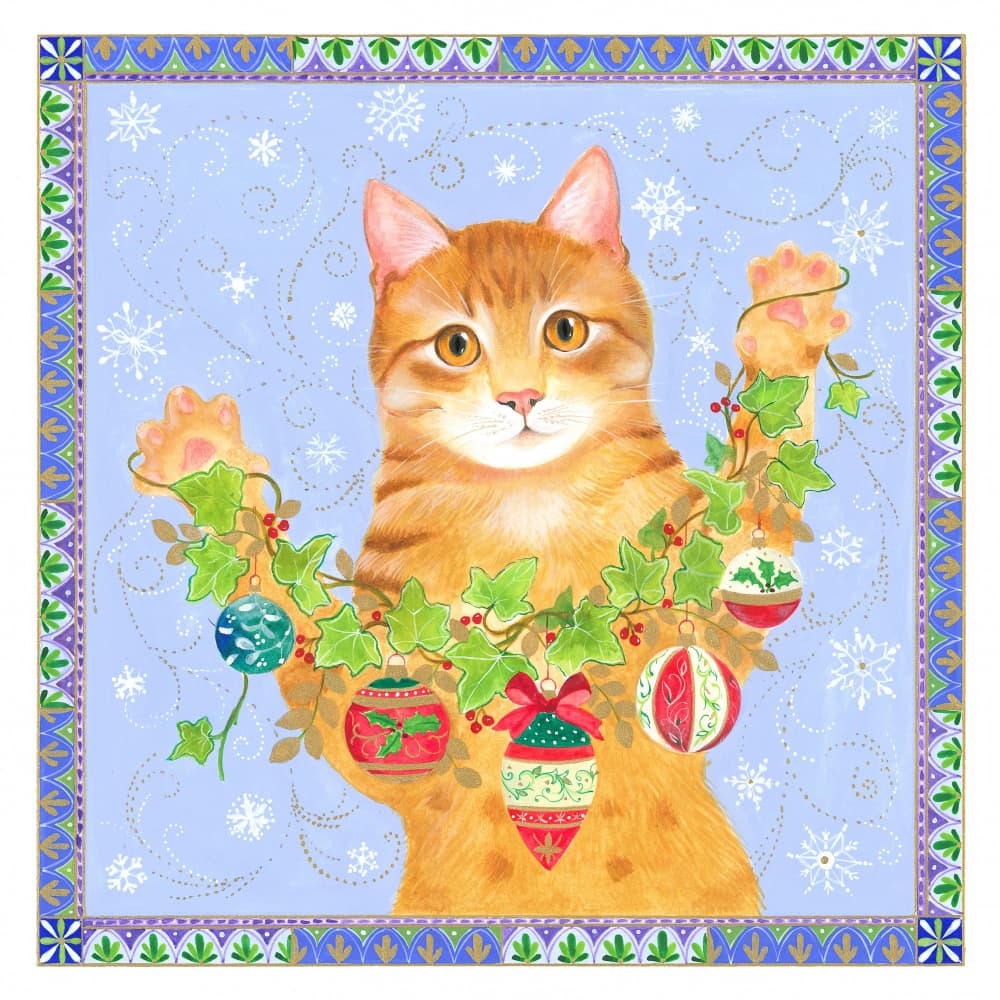 Christmas Cat and Garland by Isabelle Brent — canvas wall art