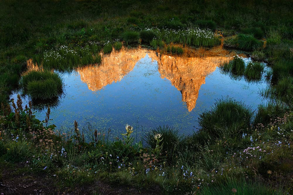 Golden Mountain Reflection by Roberto Marini — canvas wall art