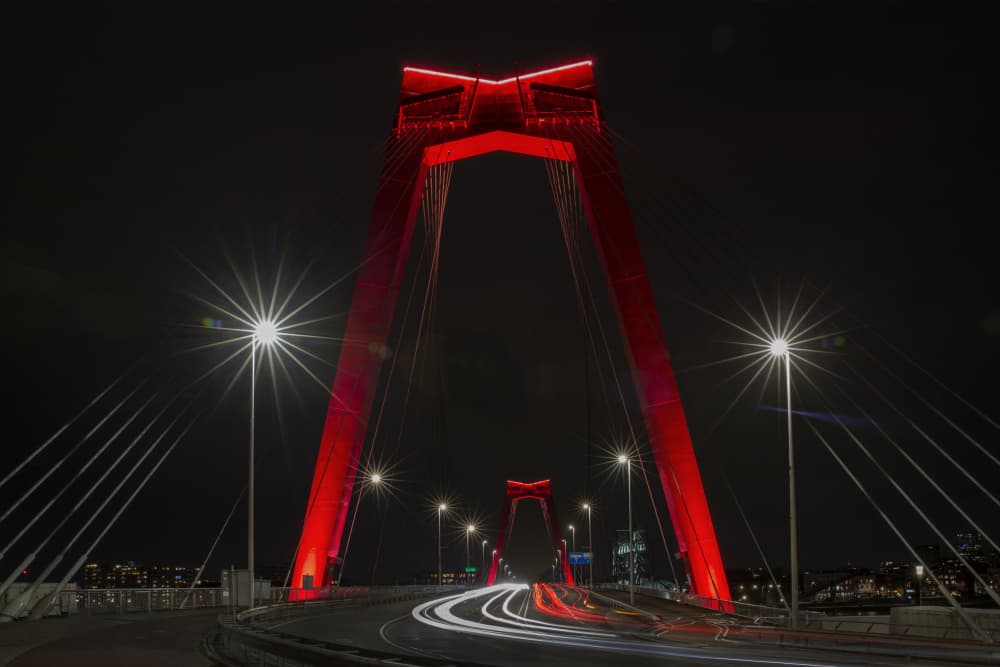 Red Bridge Night Lights by Wilma Wijers Smeets — canvas wall art